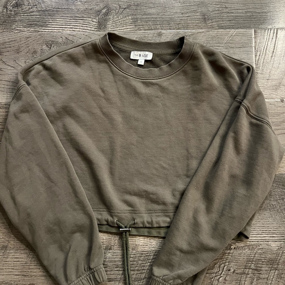 Olive Green Cropped Drawstring Sweatshirt Size Small